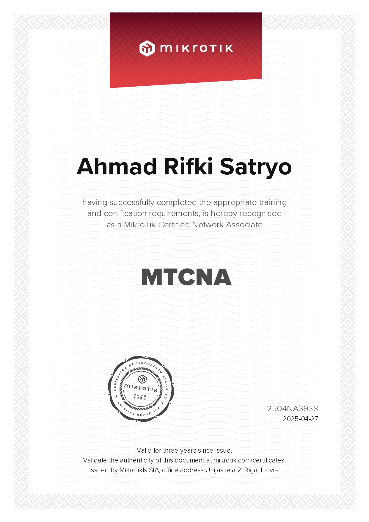 Sertifikat MTCNA